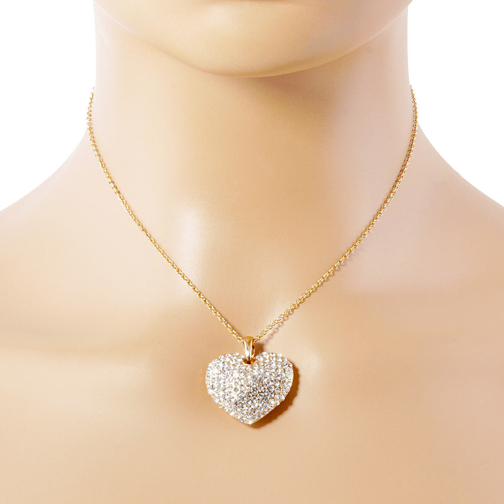 Crystal Rhinestone Pave Heart Pendant Necklace