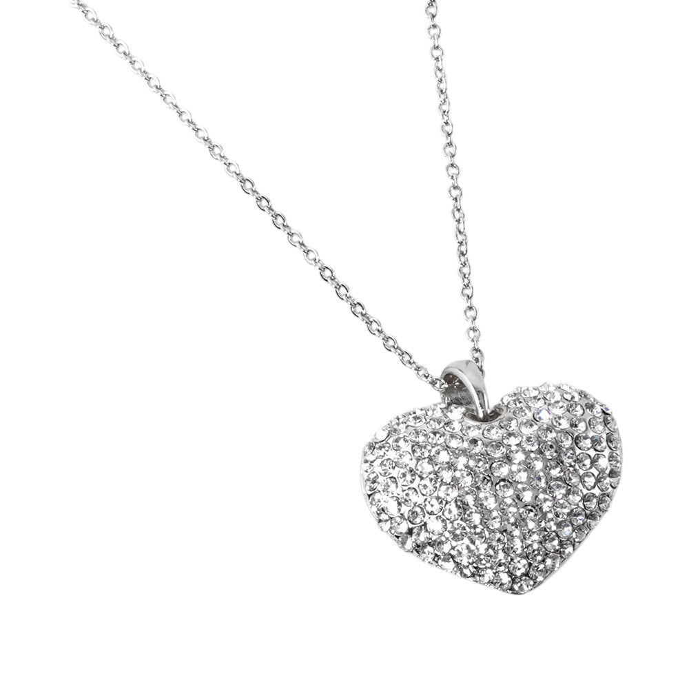 Crystal Rhinestone Pave Heart Pendant Necklace