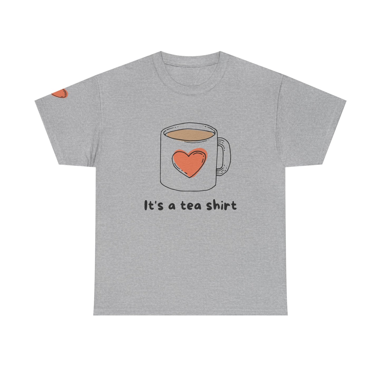 Gray t-shirt with a graphic of a tea cup and heart, text 'It's a tea shirt', on a white background Cute Tea Theme Tee, It's a Tea Shirt, Gift for Tea Lovers, Unisex T-Shirt, Casual Wear, Birthday Gift, Funny Tee