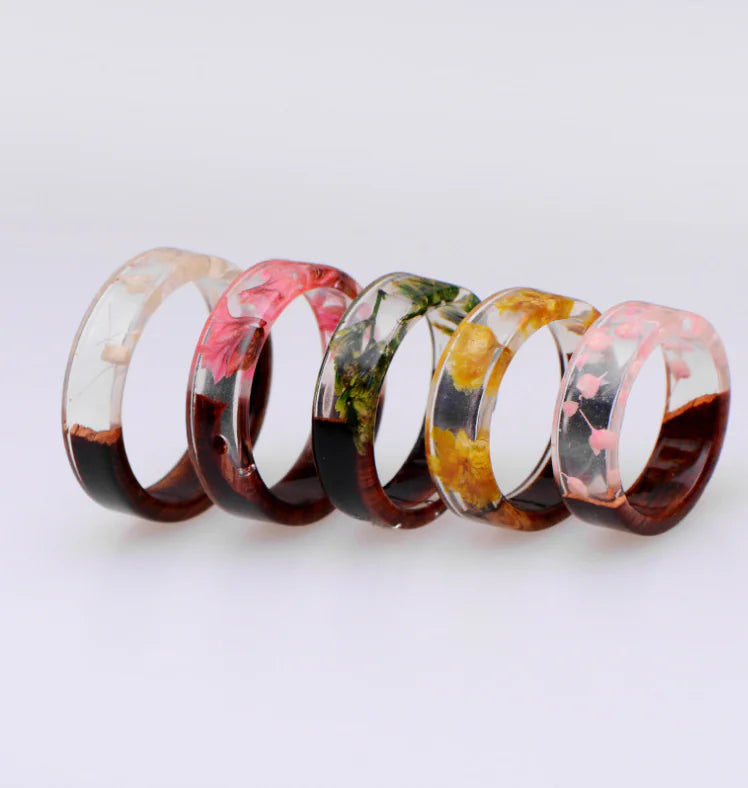 Natural Dried Flower Resin Wood Ring