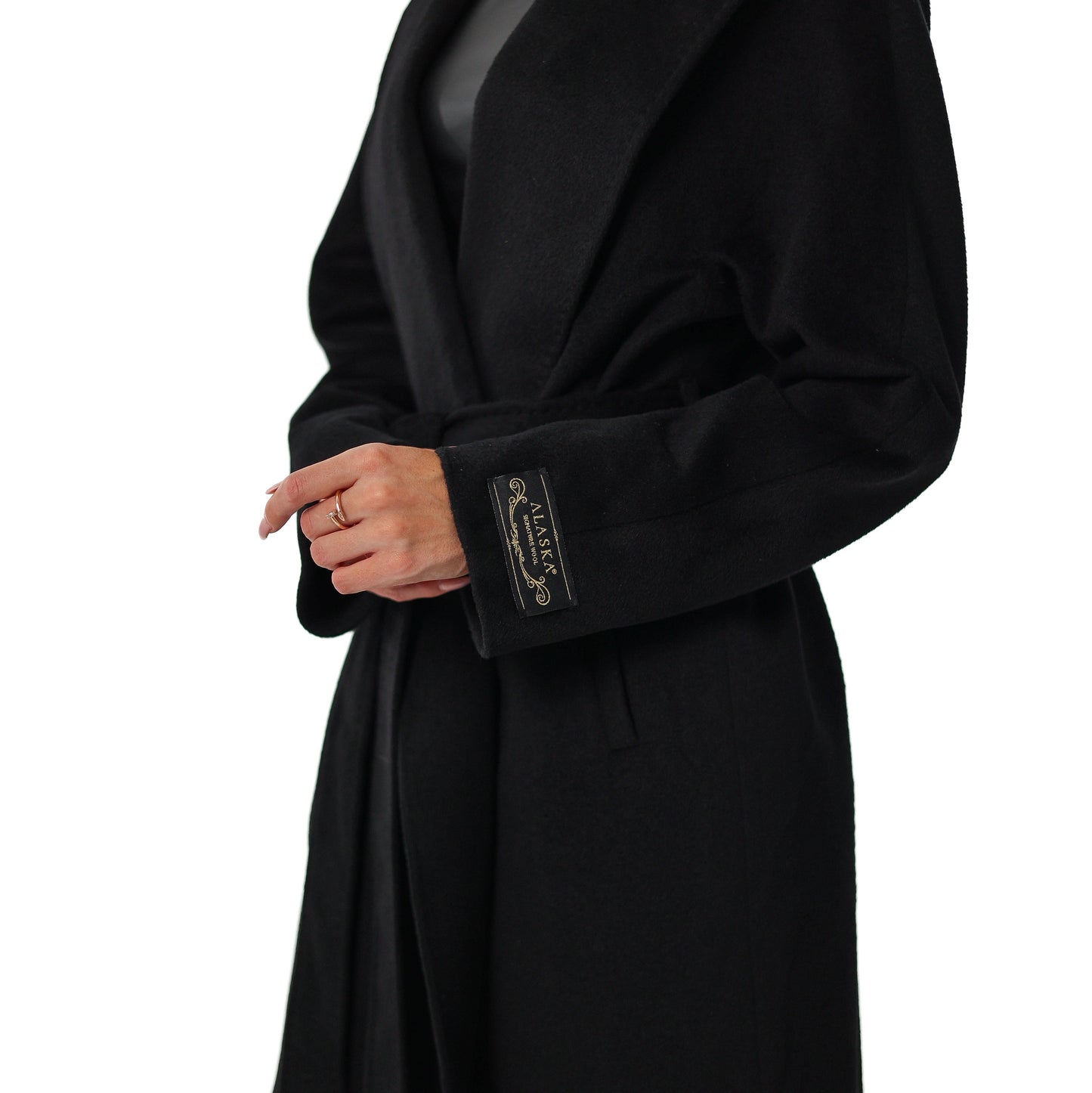 Cambridge Comfort Wraparound Wool Cashmere Coat in Black