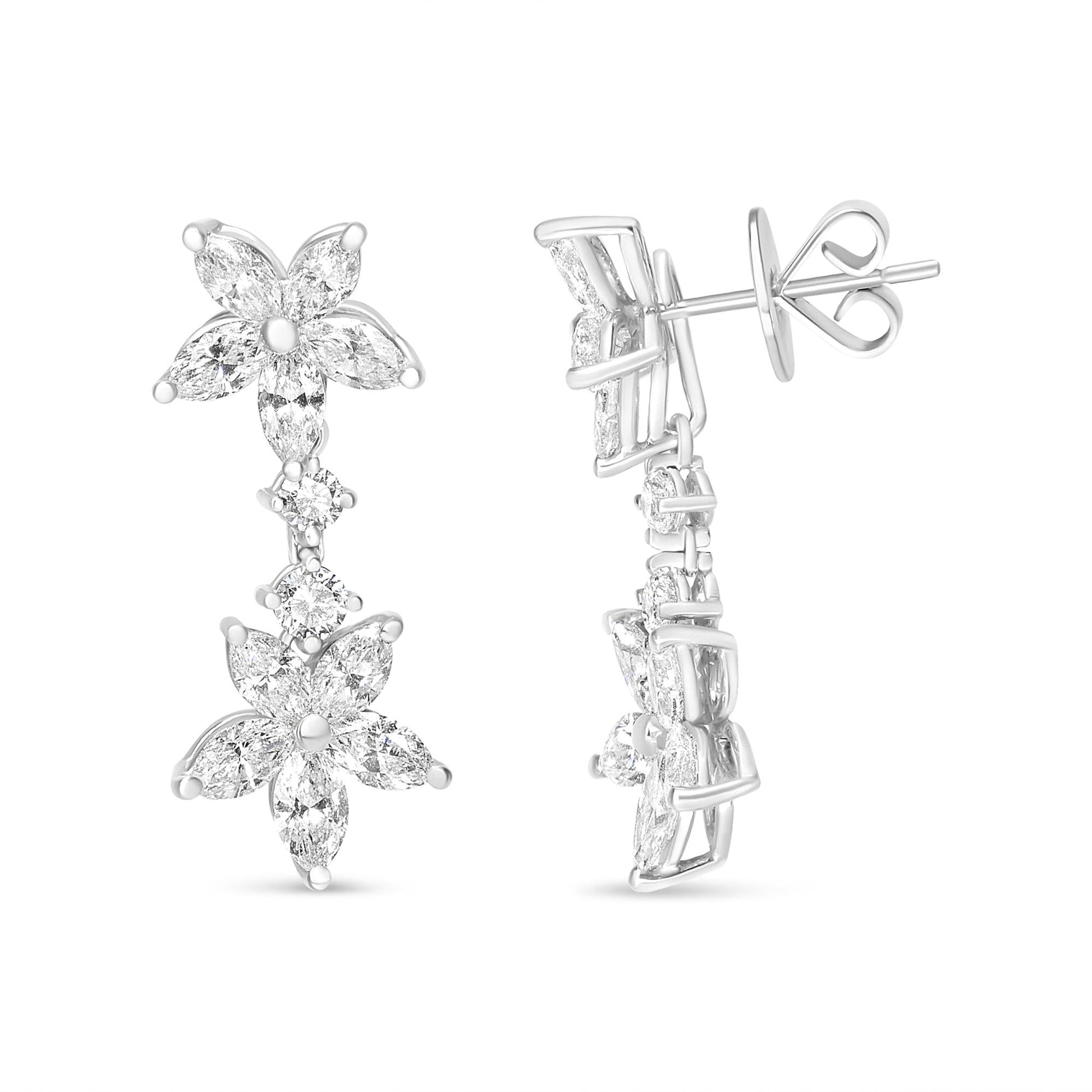 18k White Gold 6.0 Cttw Marquise Diamond Floral Dangle Drop Earrings (E-F Color, VS1-VS2 Clarity)-3