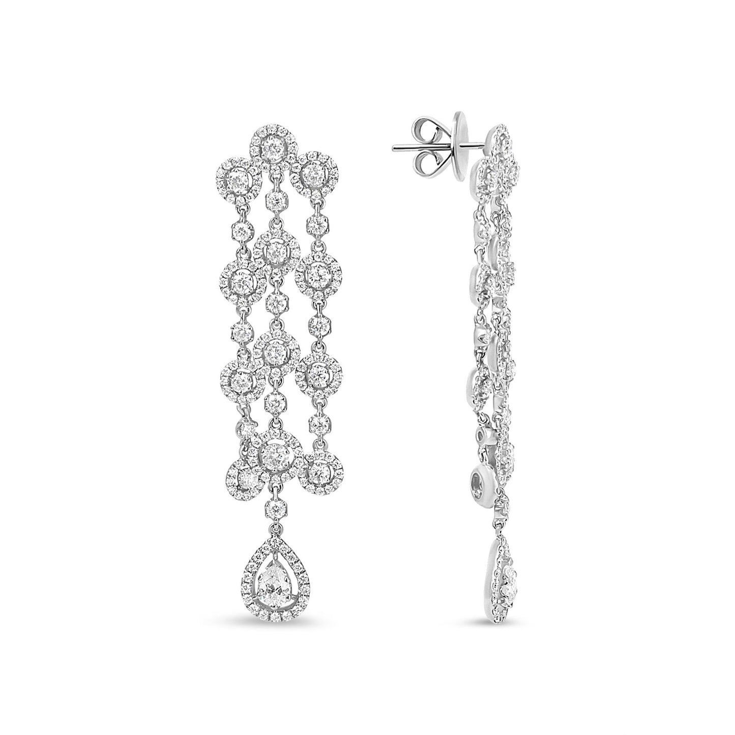 18K White Gold 4 3/4 Cttw Diamond Double Teardrop Waterfall Dangle Earrings (H-I Color, VS1-VS2 Clarity)-3