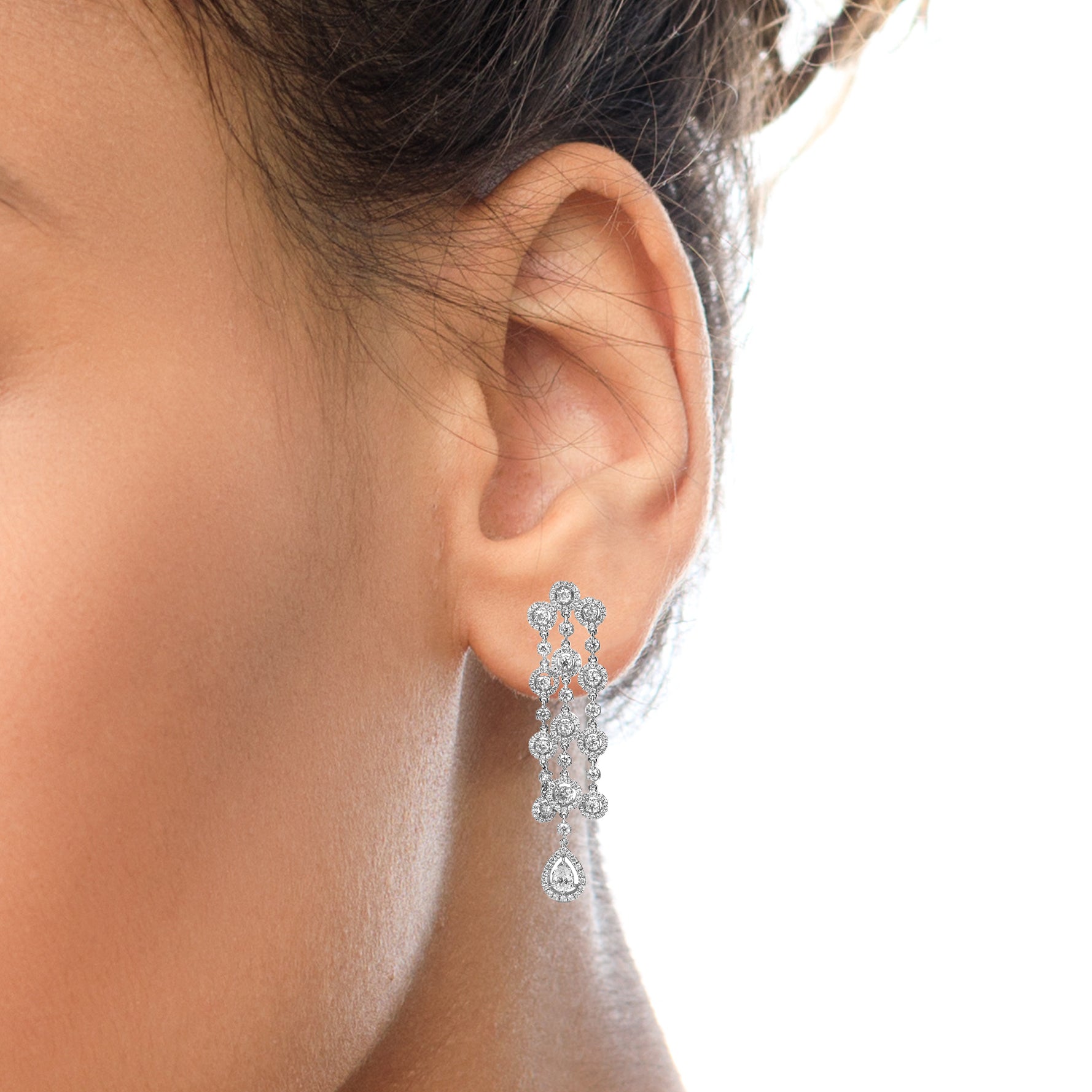 18K White Gold 4 3/4 Cttw Diamond Double Teardrop Waterfall Dangle Earrings (H-I Color, VS1-VS2 Clarity)-2