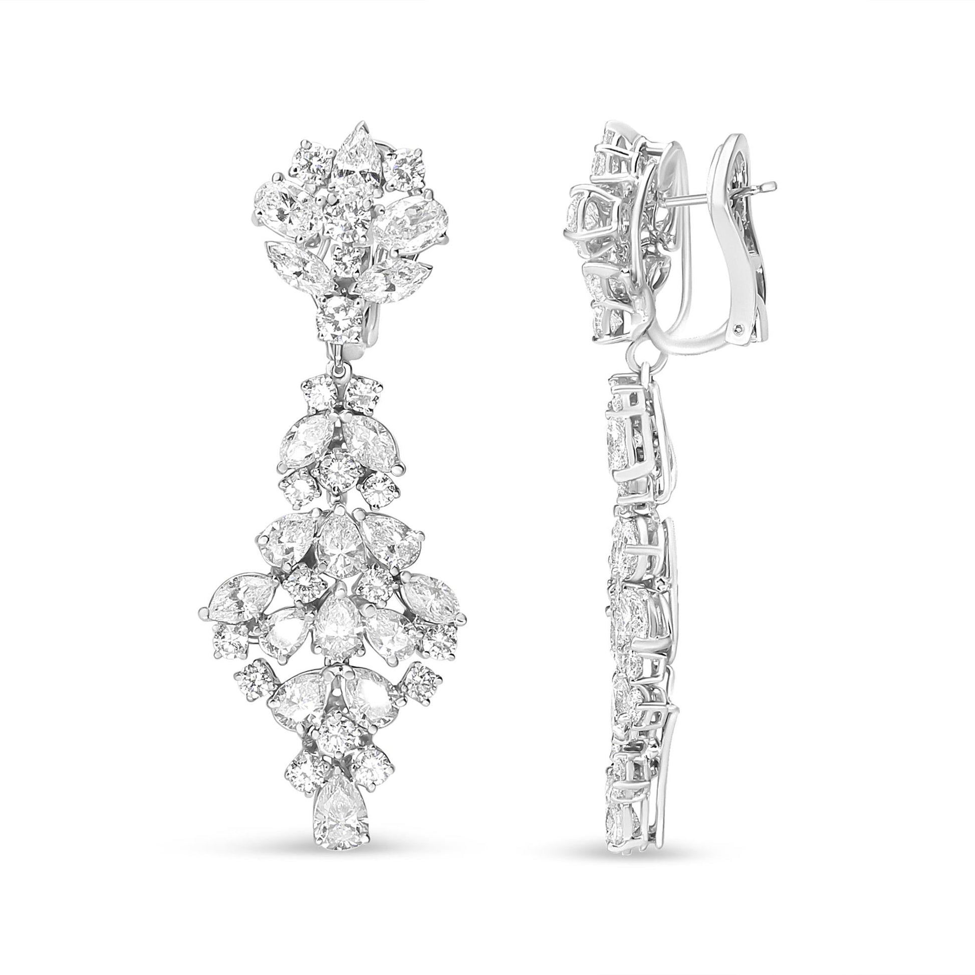 18K White Gold 9 1/2 Cttw Diamond Cluster Drop Dangle Clip-On Earrings (F-G Color, VS1-VS2 Clarity)-3