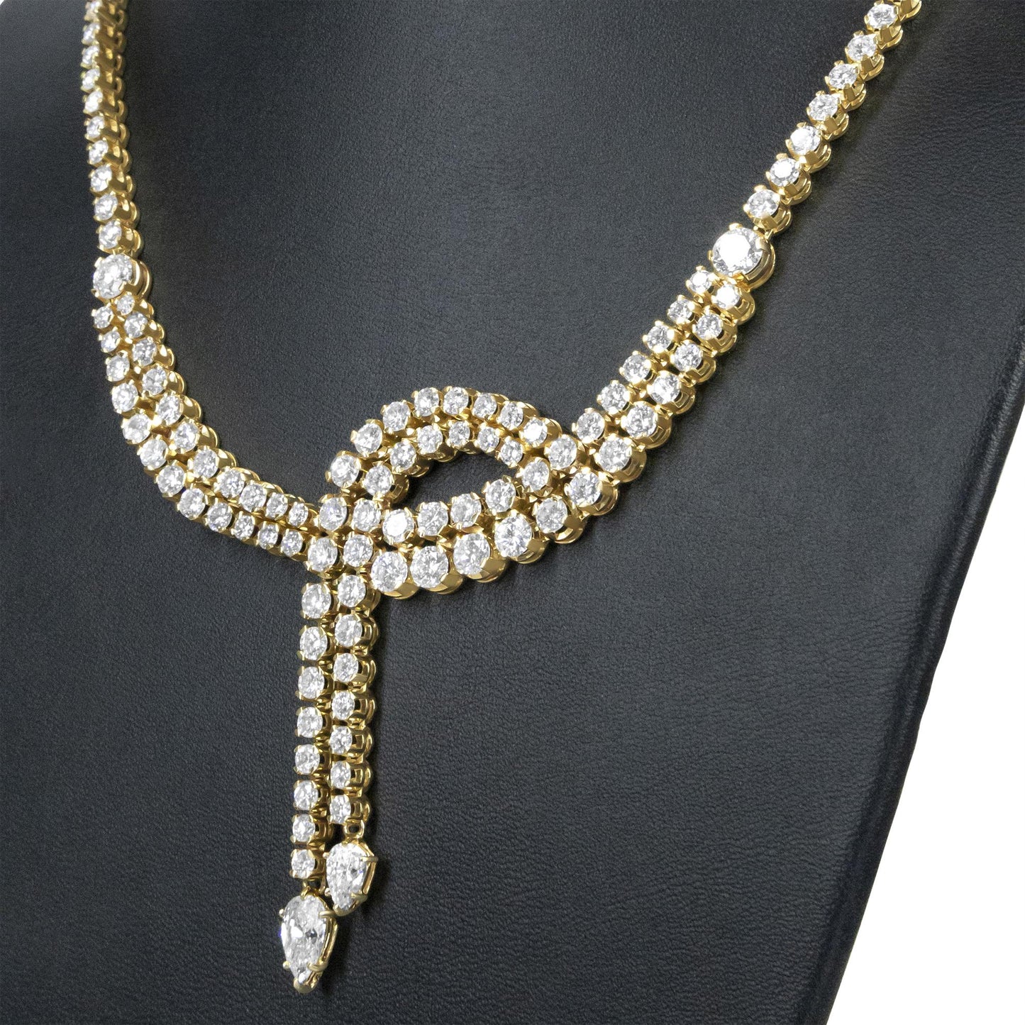 14k Yellow Gold 17.0 Cttw Diamond Double Row Lariat 18" Inch Tennis Necklace with Pear Shape Diamond Drop Tips (I-J Color, VS2-SI1 Clarity)-1