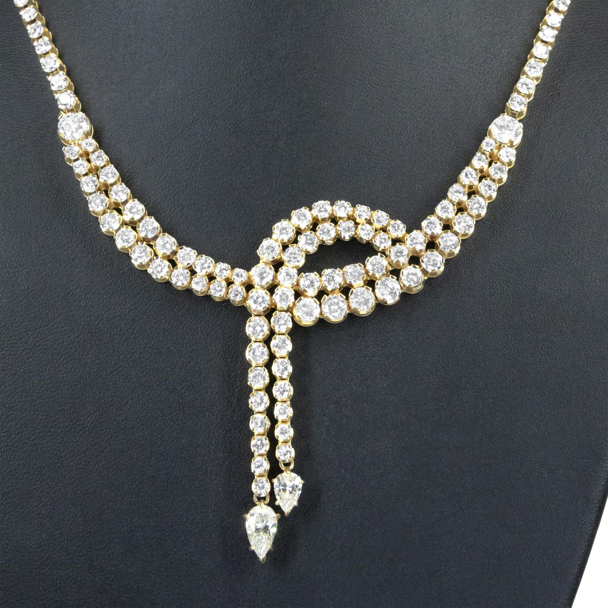 14k Yellow Gold 17.0 Cttw Diamond Double Row Lariat 18" Inch Tennis Necklace with Pear Shape Diamond Drop Tips (I-J Color, VS2-SI1 Clarity)-3