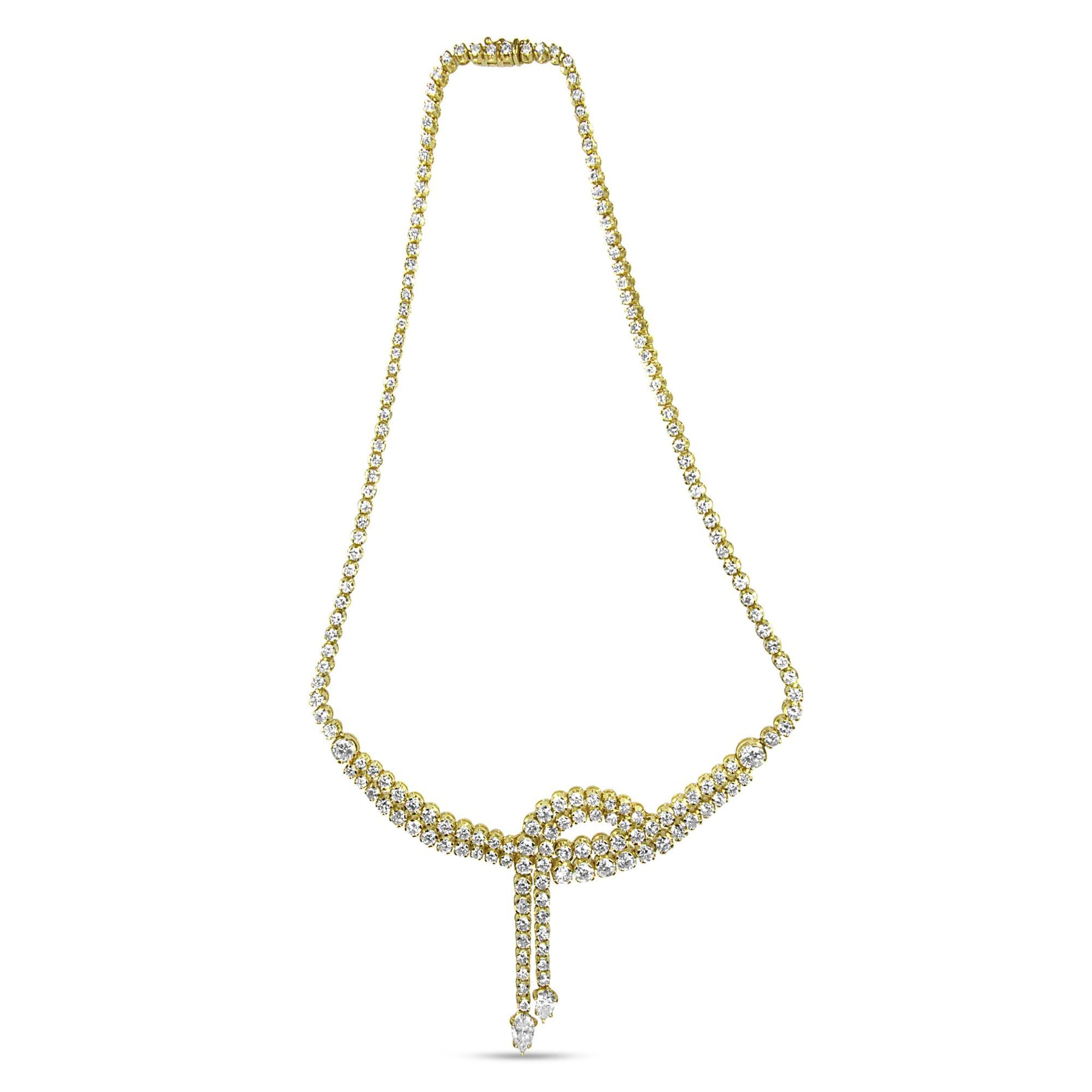14k Yellow Gold 17.0 Cttw Diamond Double Row Lariat 18" Inch Tennis Necklace with Pear Shape Diamond Drop Tips (I-J Color, VS2-SI1 Clarity)-4