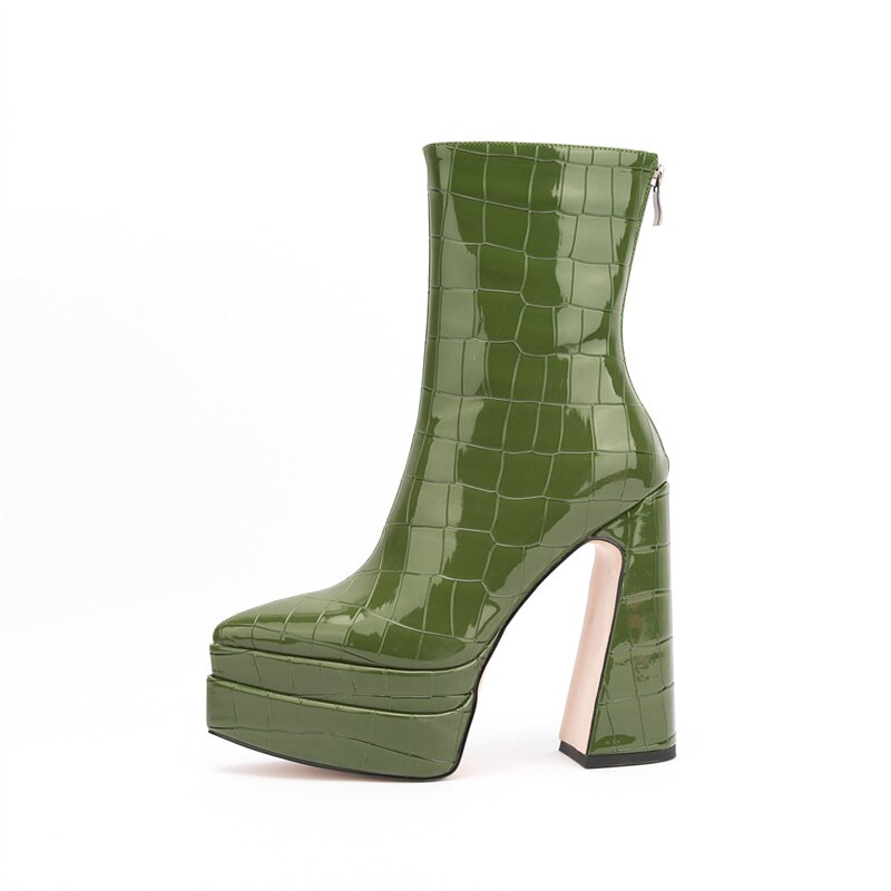 Women's Autumn and Winter New European and American Fashion Stone Pattern Thick High-heeled Thick-soled Pointed Ankle Boots