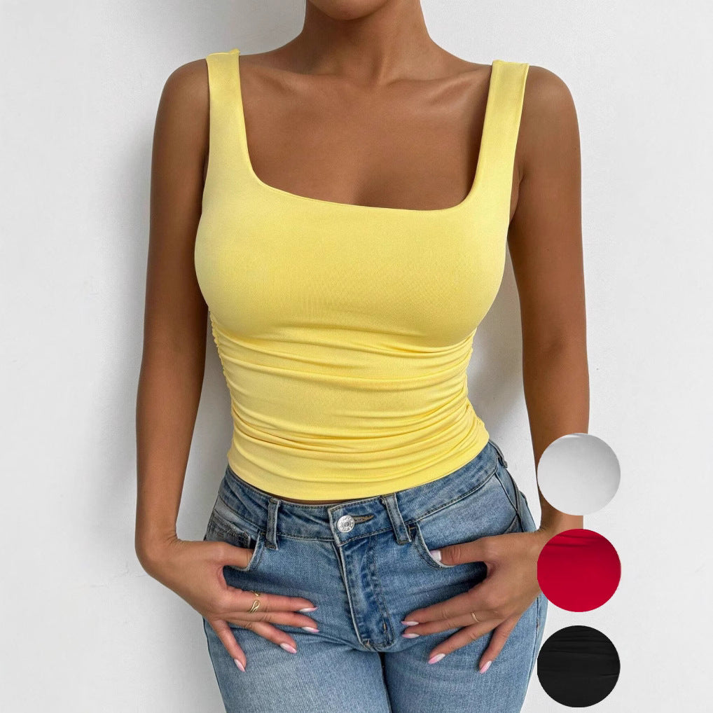 Sleeveless camisole vest with square neckline and exposed navel top