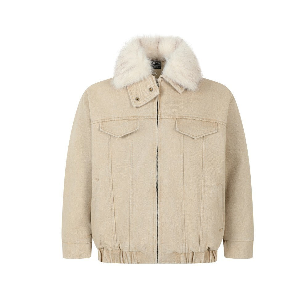 Wool collar denim cotton jacket