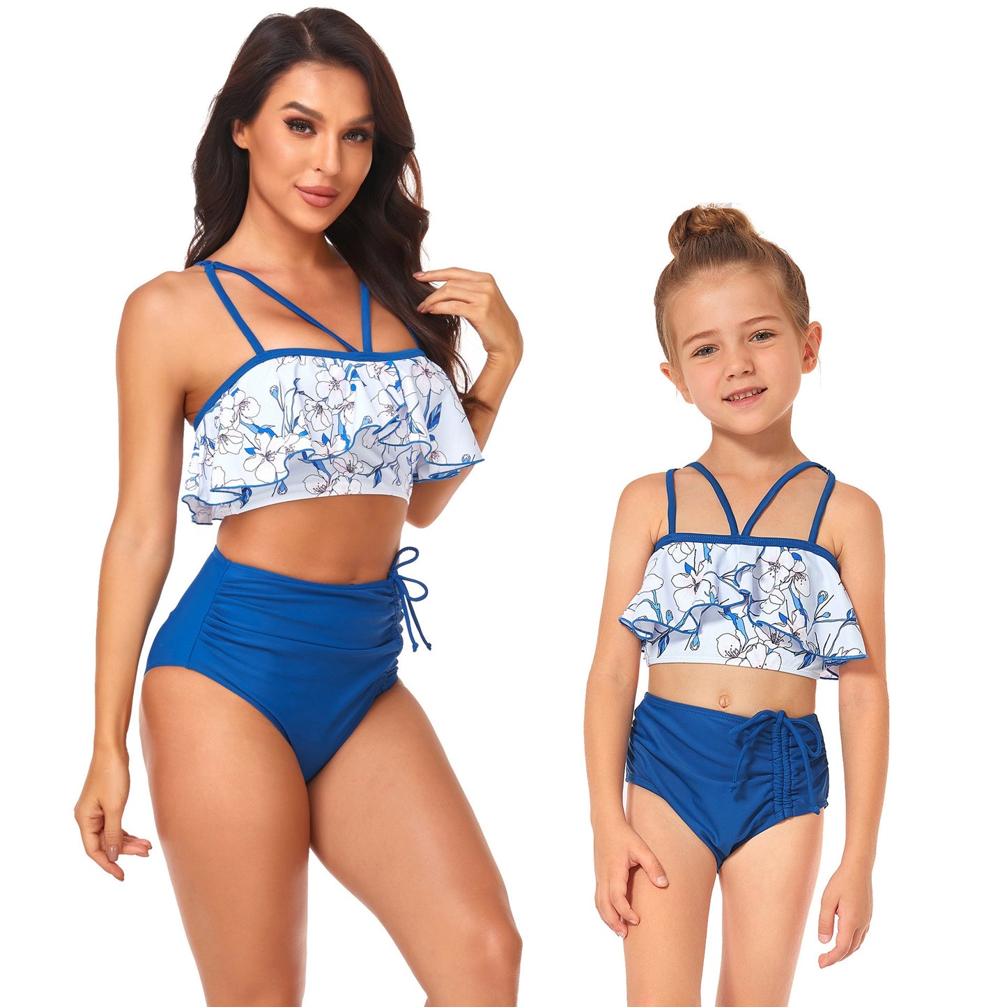 New Swimsuit High Waist Drawstring Bikini Ruffle Lined Swimsuit Parent Child Swimsuit