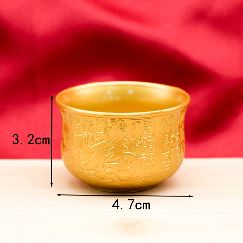 Copper Wine Cup Set - Large, Medium, Small - Pure Brass Antique Stemmed Cup for Offering, Feng Shui God of Wealth, Water Cup