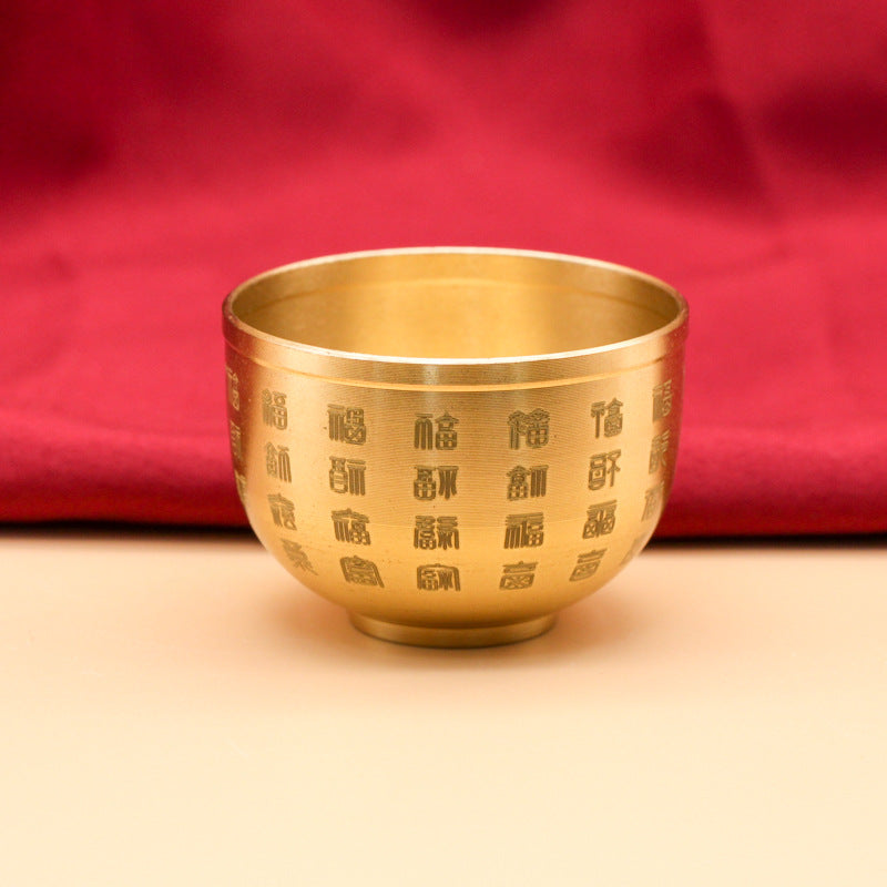 Copper Wine Cup Set - Large, Medium, Small - Pure Brass Antique Stemmed Cup for Offering, Feng Shui God of Wealth, Water Cup