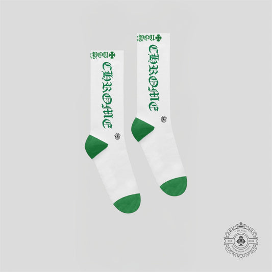 Chrome Hearts CH Logo Socks in White/Green