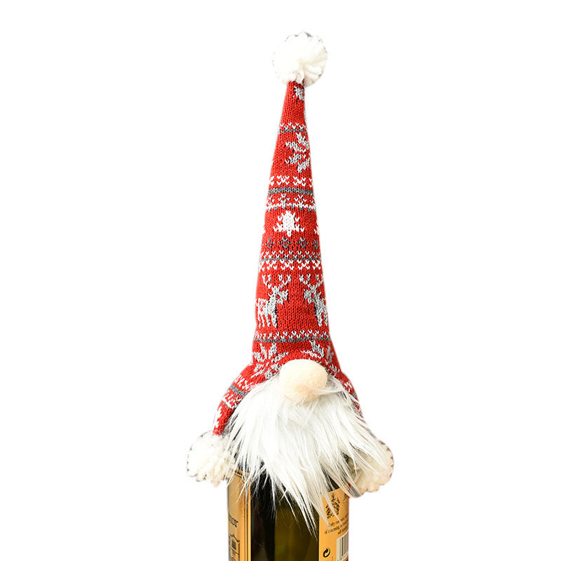Christmas decorative items, knitted elderly wine bottle covers, figurines, wine caps, wine bottle decorations, gift bags