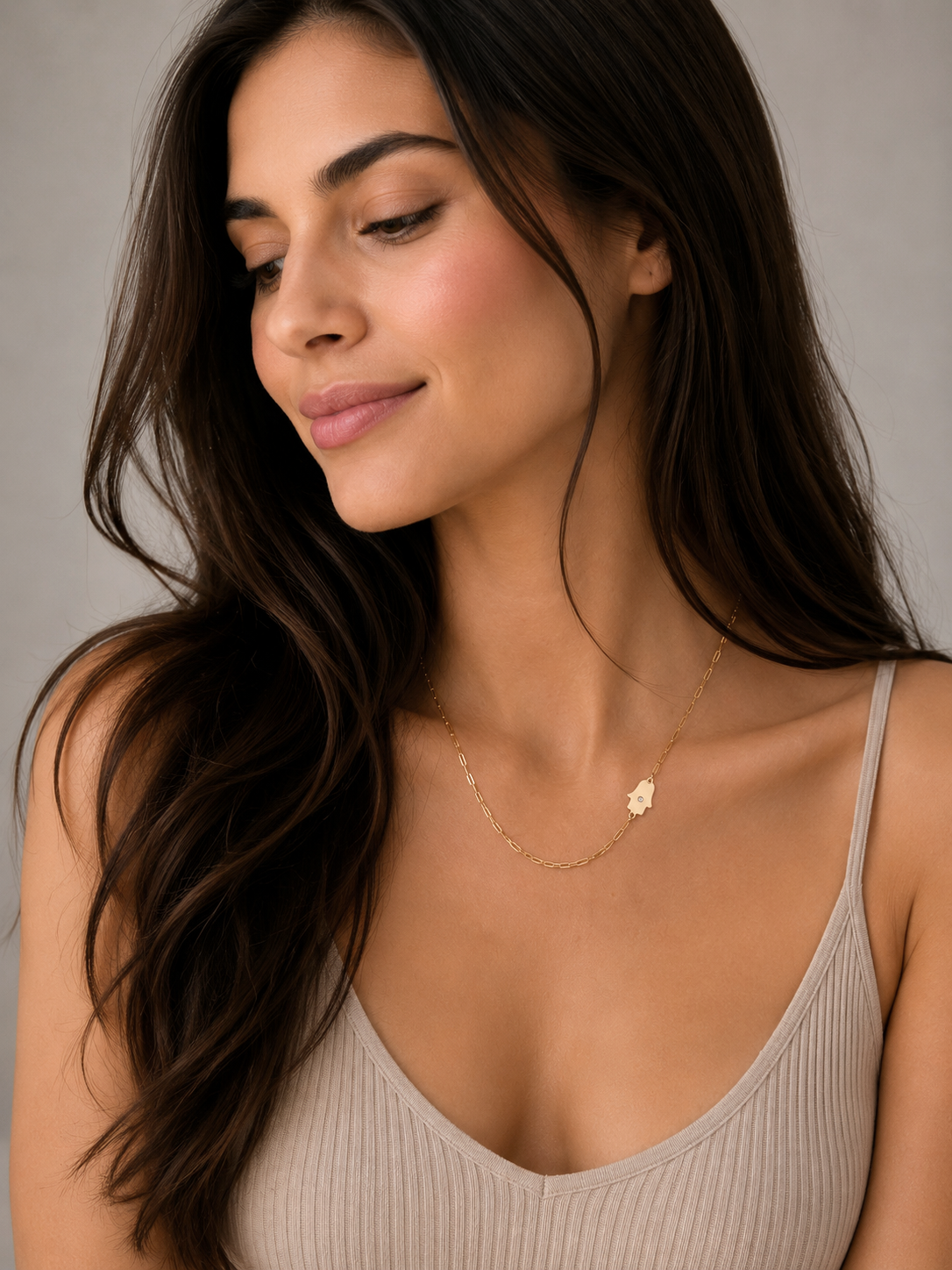 Dani Hamsa Diamond Paperclip Necklace
