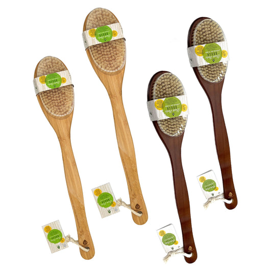Pursonic Bath Body Brush With Long Bamboo Handle 4-Piece Family Pack (2 Natural Color and 2 Dark Wood)-0