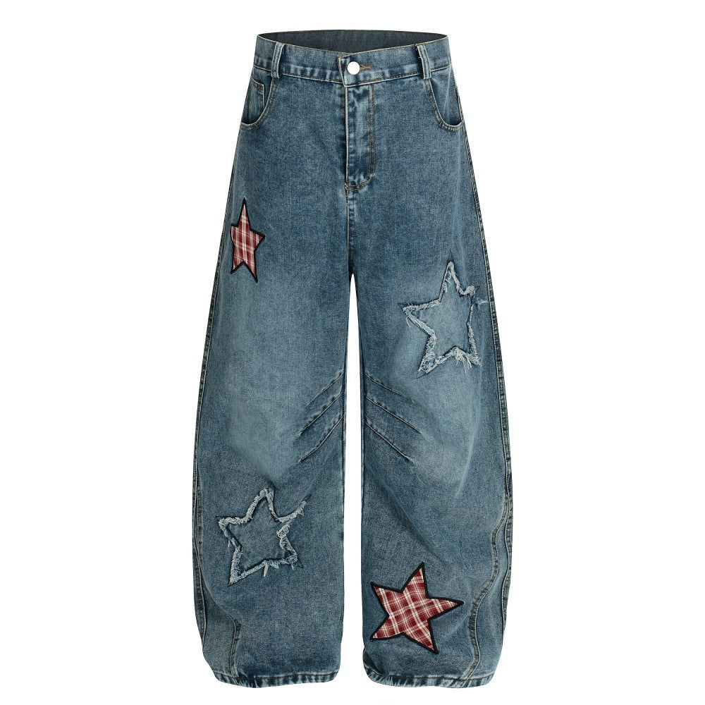 Washed denim curved knife pants