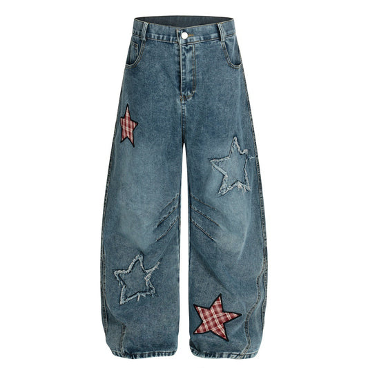 Washed denim curved knife pants