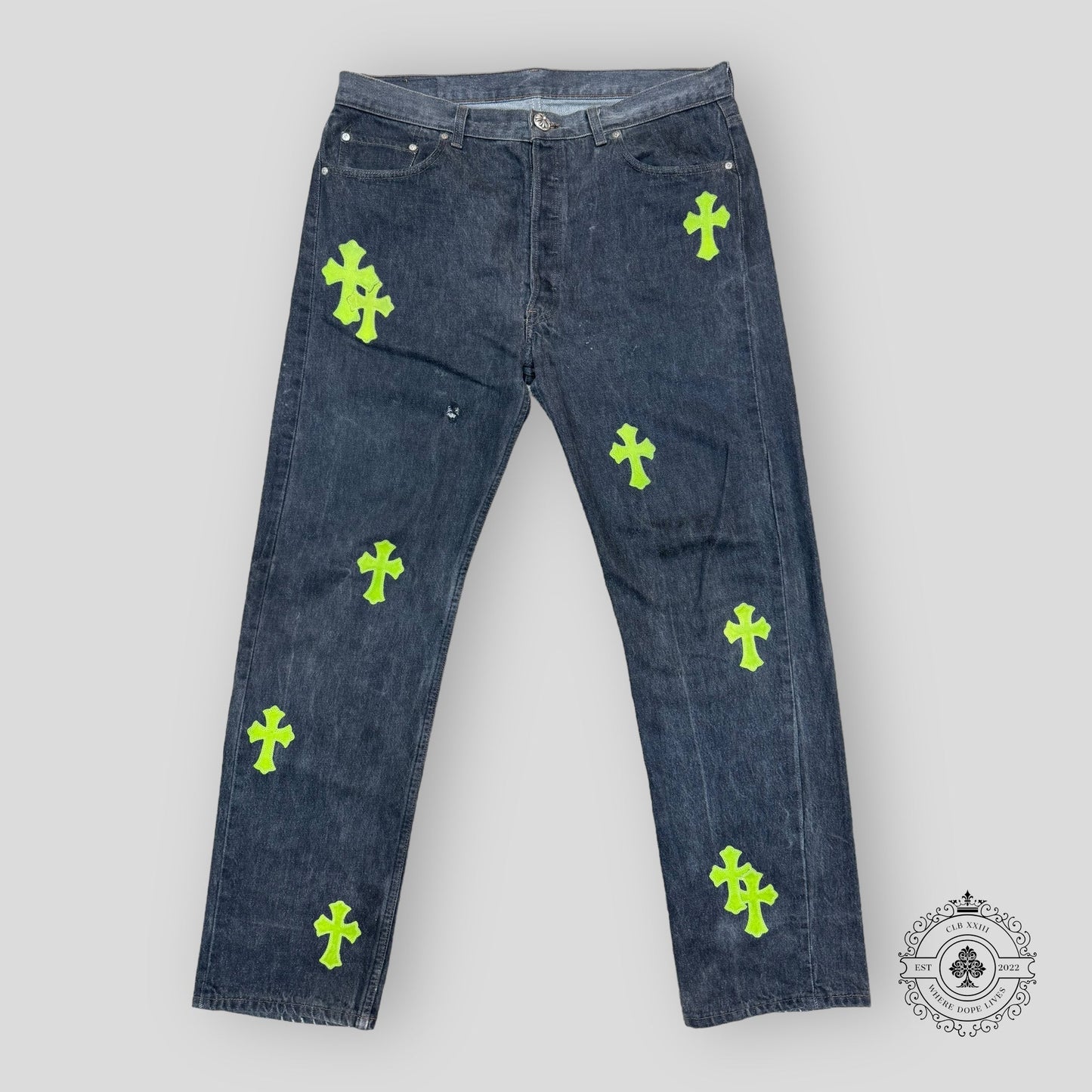 Chrome Hearts Green Cross Patch Jeans