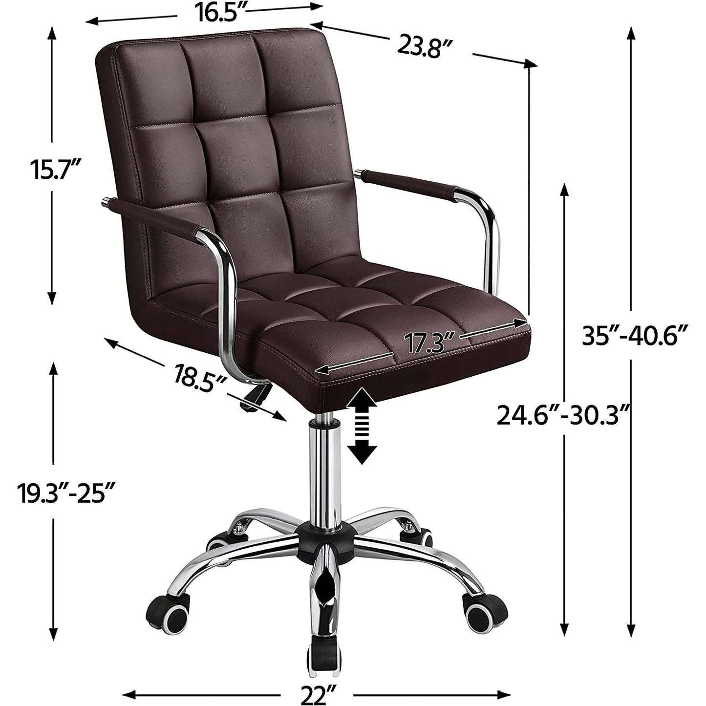 Dark Brown Modern Faux Leather Mid-Back Office Chair with Armrests and Wheels-3