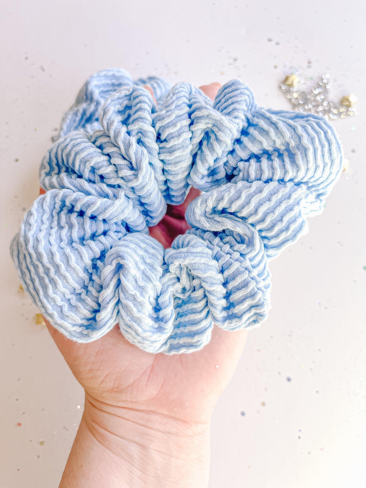 Baby Blue Ribbed Regular Scrunchy