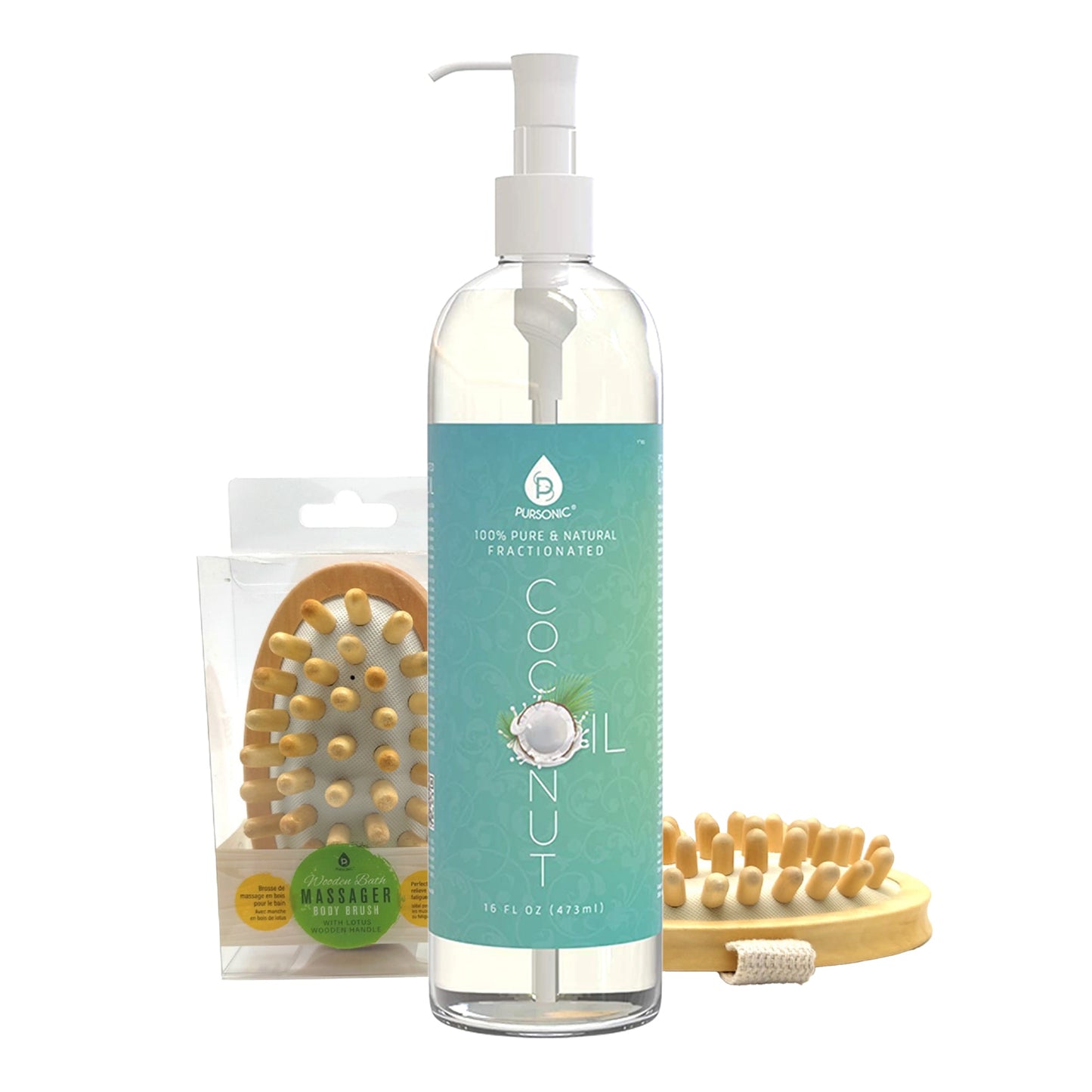 Nourishing Beauty Bundle: Fractionated Coconut Oil (16 Oz) & Boar Bristle Bath Brush-0