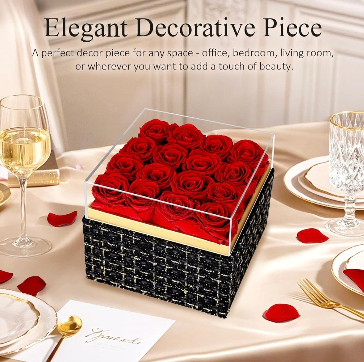 “Chic Thrills” 16 Count Preserved Rose Box, Eternal Pink / Red Forever Flowers Roses in Acrylic Box