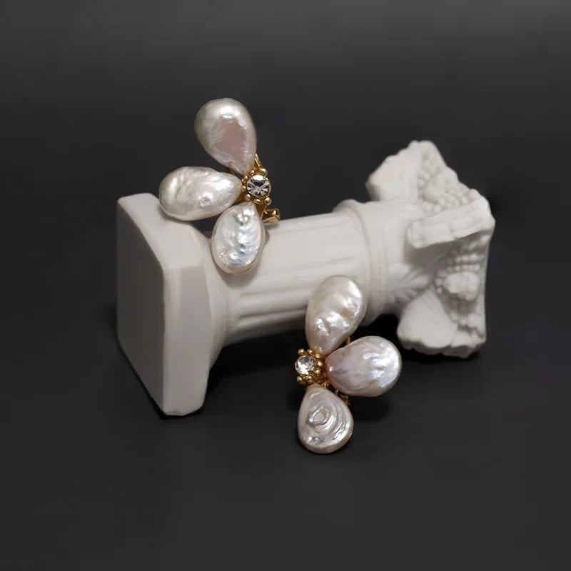 Handmade Irregular Natural Baroque Pearl Flower Petal Earrings Earrings for Women Elegant Pearl Wedding Jewelry Gift