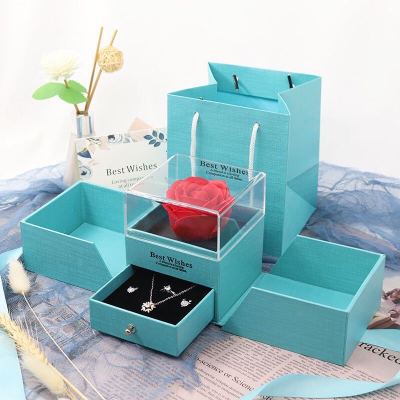 Double Door Eternal Rose Gift Box Jewelry Packaging Box Ring Earnail Necklace Jewelry Box