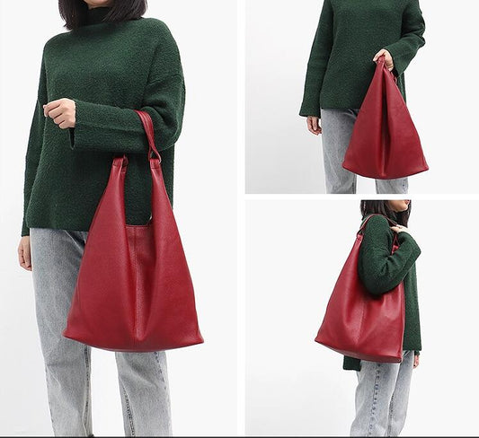 Large Leather Shoulder Bag Women Causal Vintage Soft Cowhide Skin Handbag Bucket High Quality Shoulder Bags Liner Bag