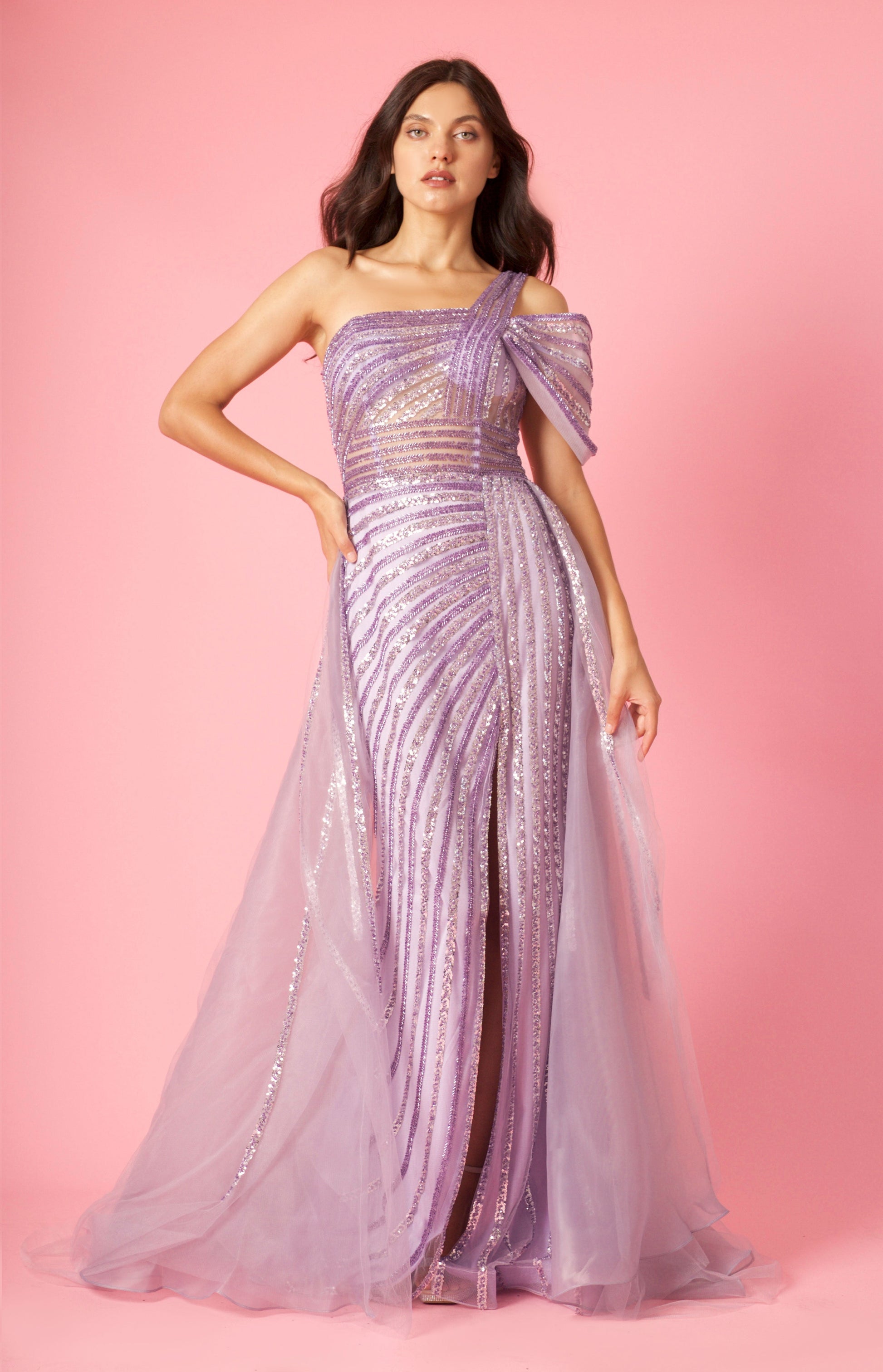 Floor Length Couture Hand Beaded Cold Shoulder Formal Dress-3