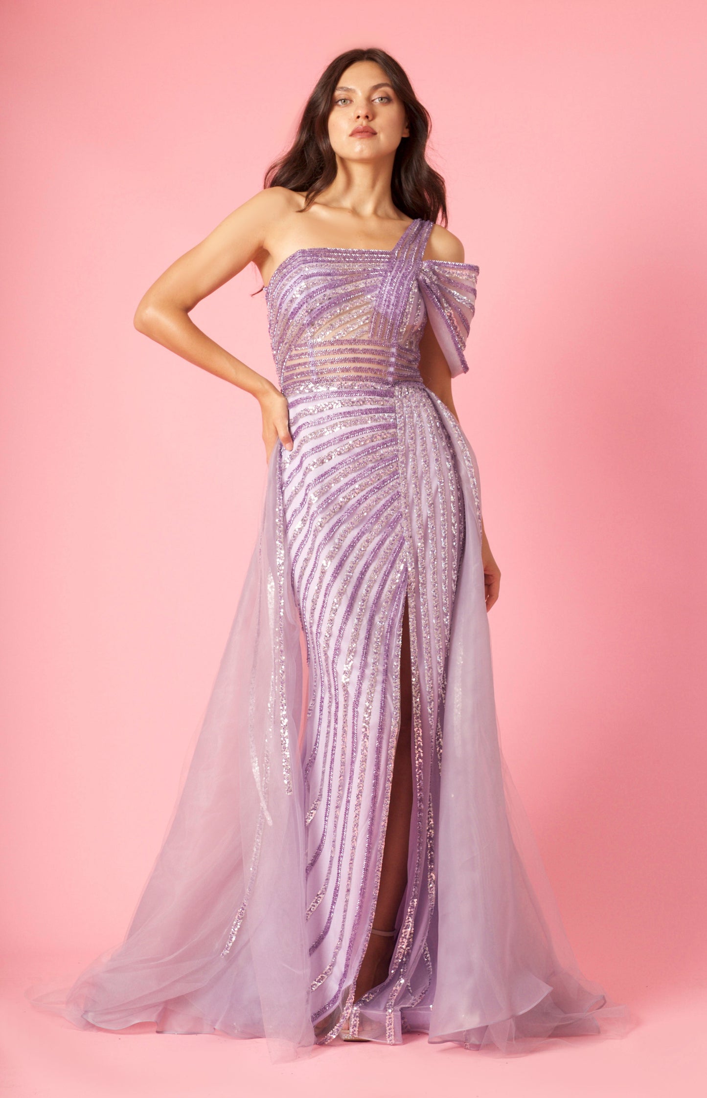 Floor Length Couture Hand Beaded Cold Shoulder Formal Dress-4