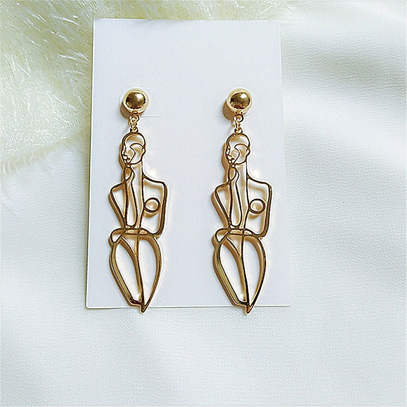 Human body contour shaped earrings, personalized exaggerated temperament earrings, fashionable and creative accessories