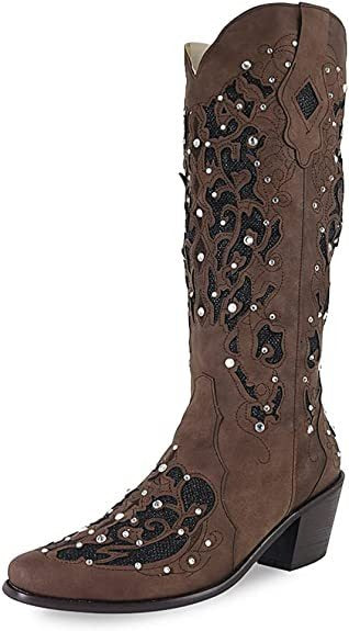 New European and American Retro Pointed Womens Shoes Embroidered Ethnic Style High Sleeve Solid Thick Heel Large Fashion Boots