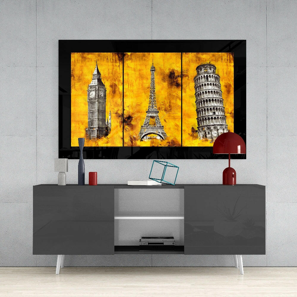 Rome Paris London Glass Wall Art