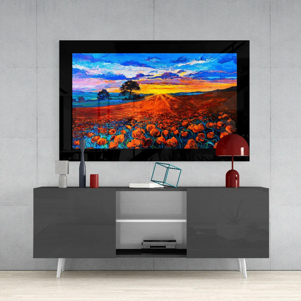 Poppy Field Glass Wall Art