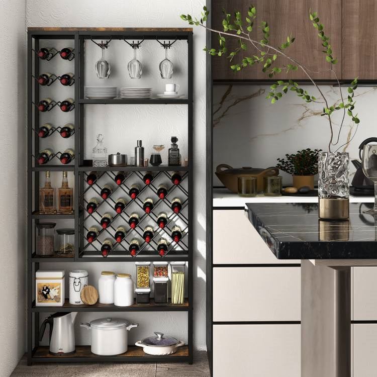 Heavy Duty Industrial Metal Wood 6 Tier Wine Rack Kitchen Storage Shelving Unit-3