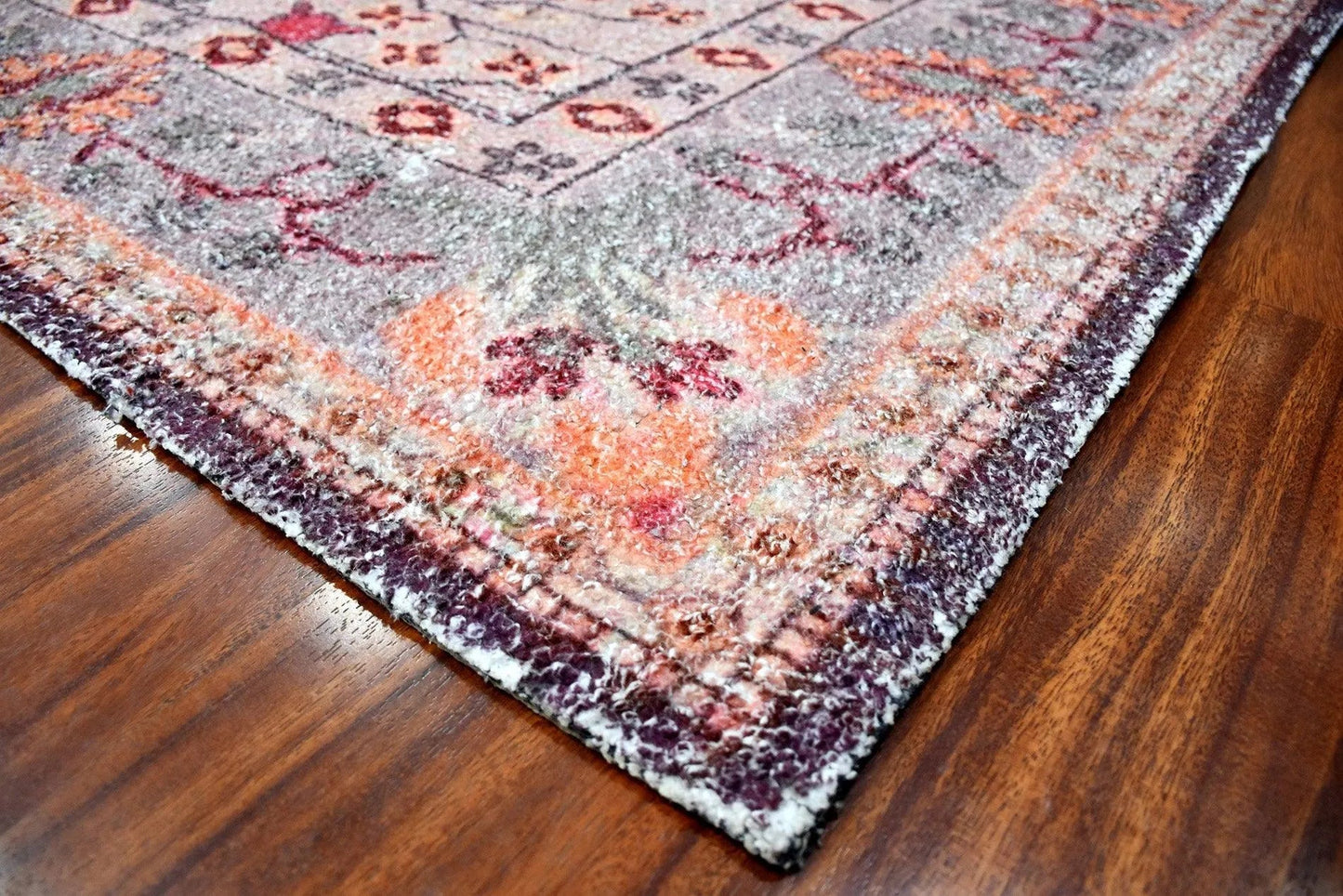 Multi Size Peach, Gray Handmade Hand-Woven Traditional Polyester Oriental Area Rug-4