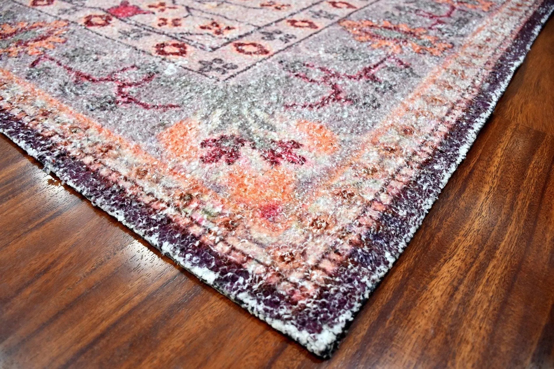 Multi Size Peach, Gray Handmade Hand-Woven Traditional Polyester Oriental Area Rug-4