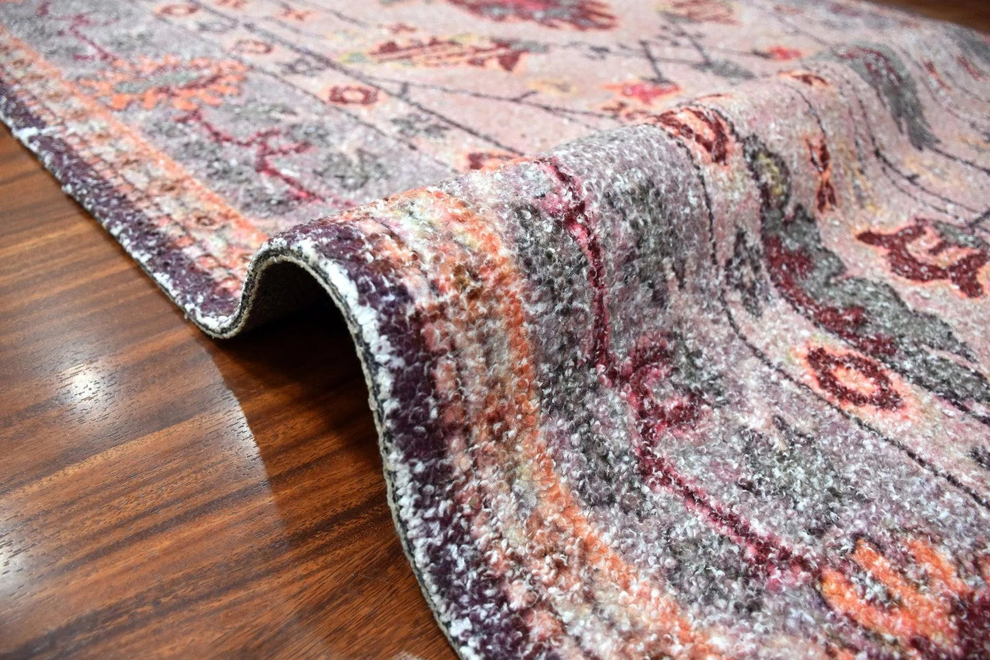 Multi Size Peach, Gray Handmade Hand-Woven Traditional Polyester Oriental Area Rug-3
