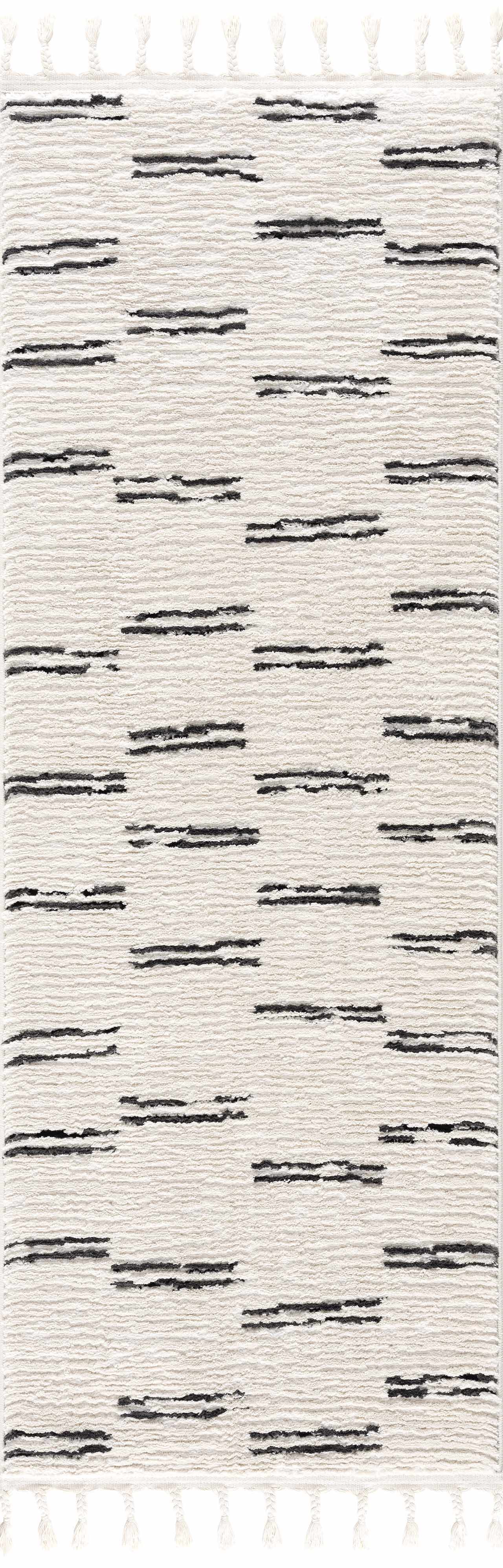 Riad Black Striped White Rug with Tassels-6