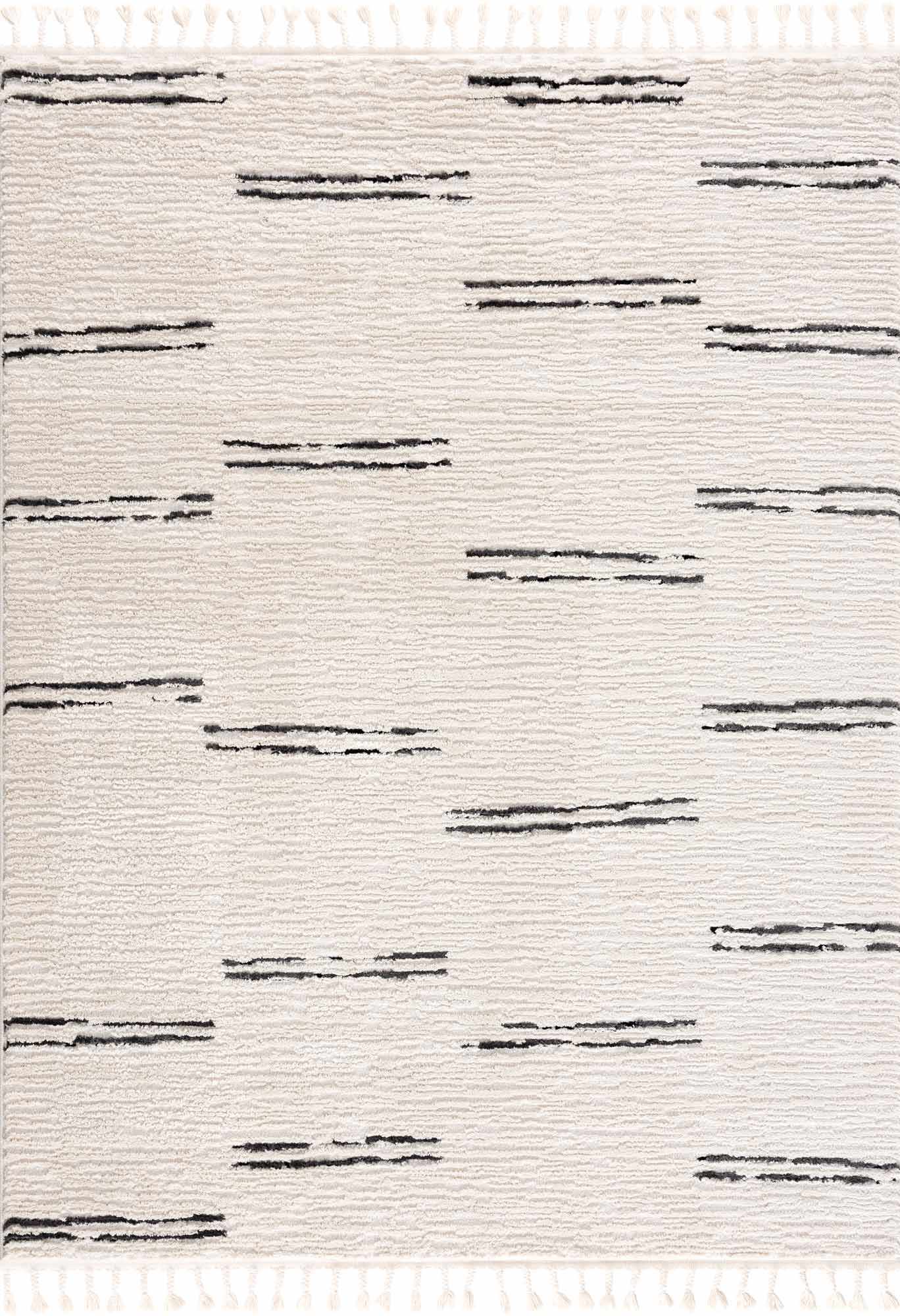 Riad Black Striped White Rug with Tassels-4