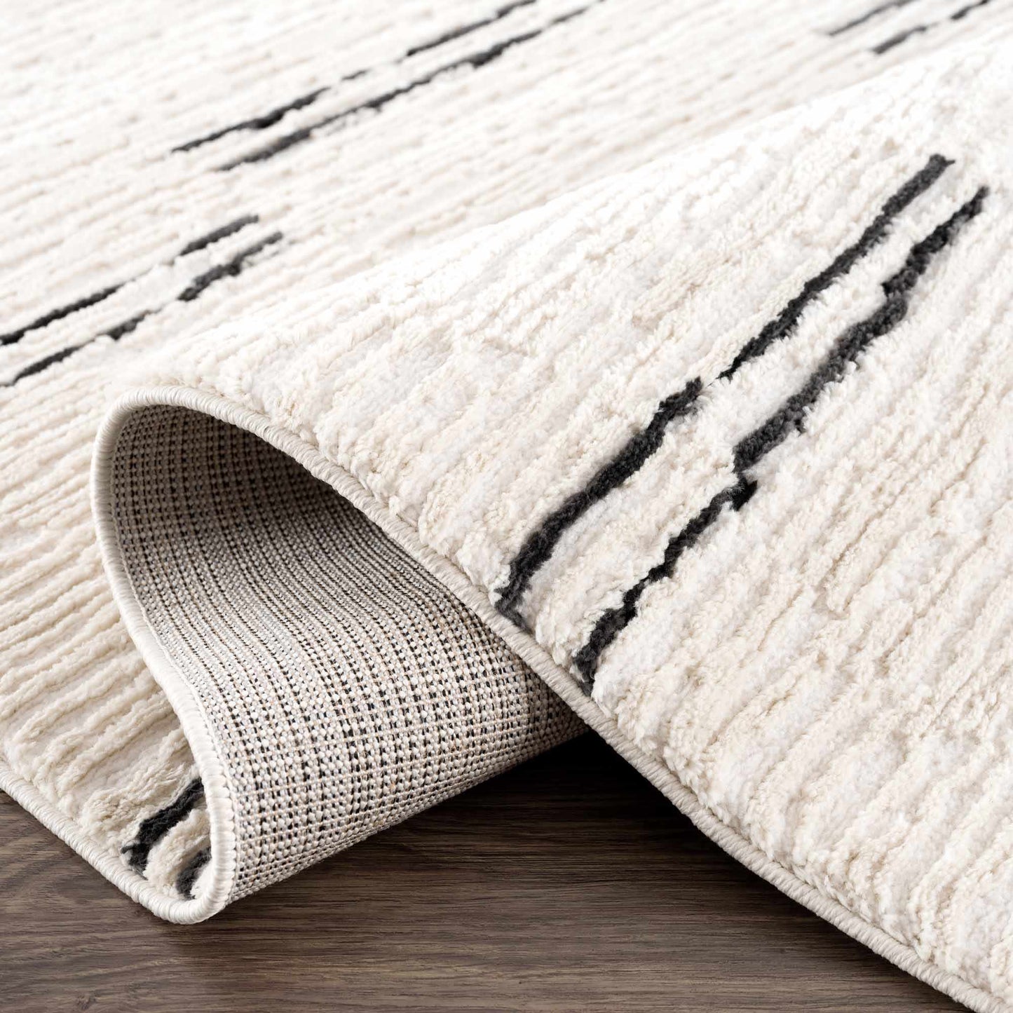 Riad Black Striped White Rug with Tassels-2