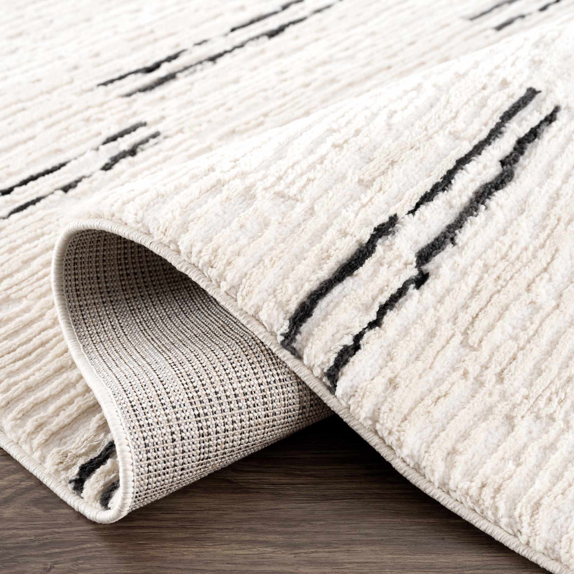 Riad Black Striped White Rug with Tassels-2