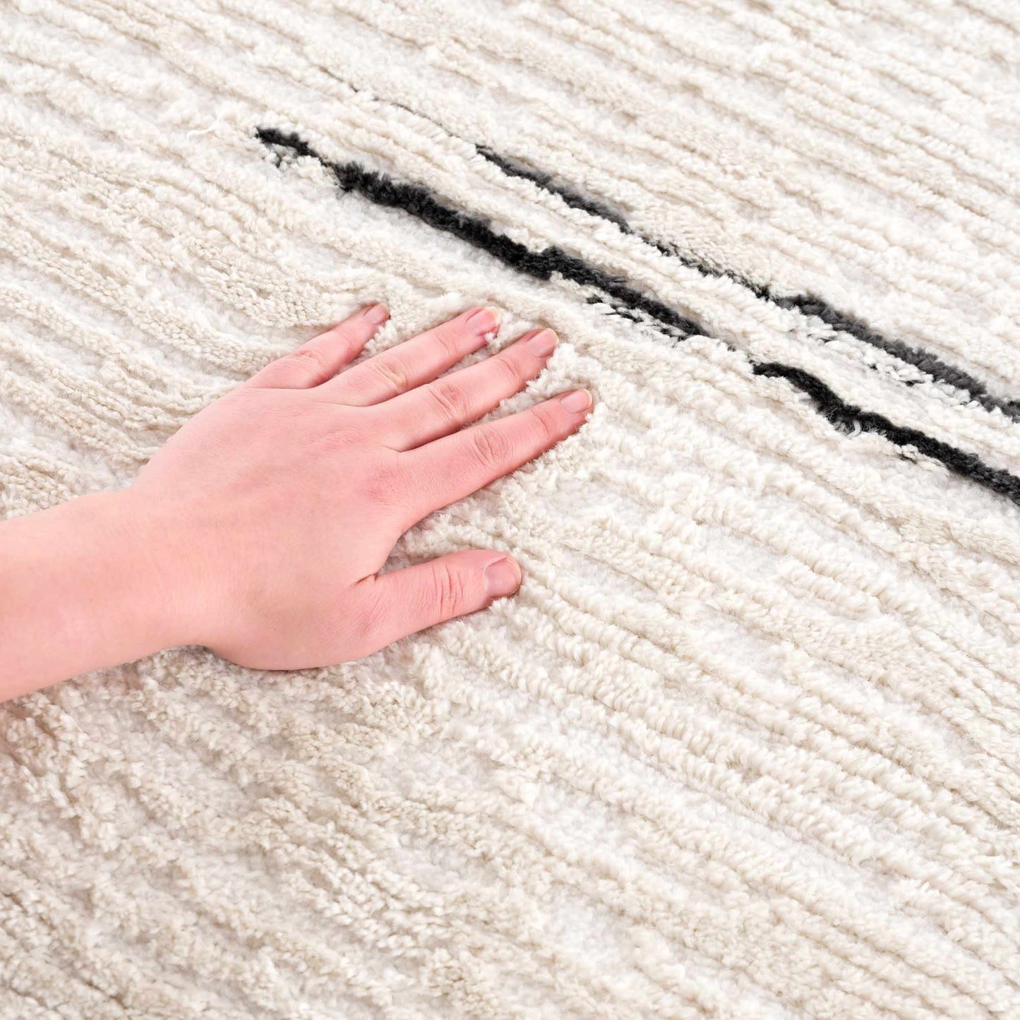 Riad Black Striped White Rug with Tassels-3