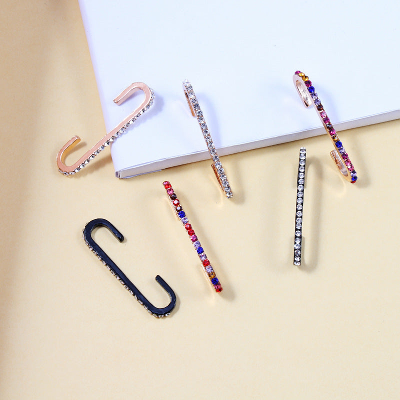 Earrings Without Pierced Ear Clip For Women Alloy Colorful Glass Drill Trendy Long Cuff Earrings Jewelry Gift