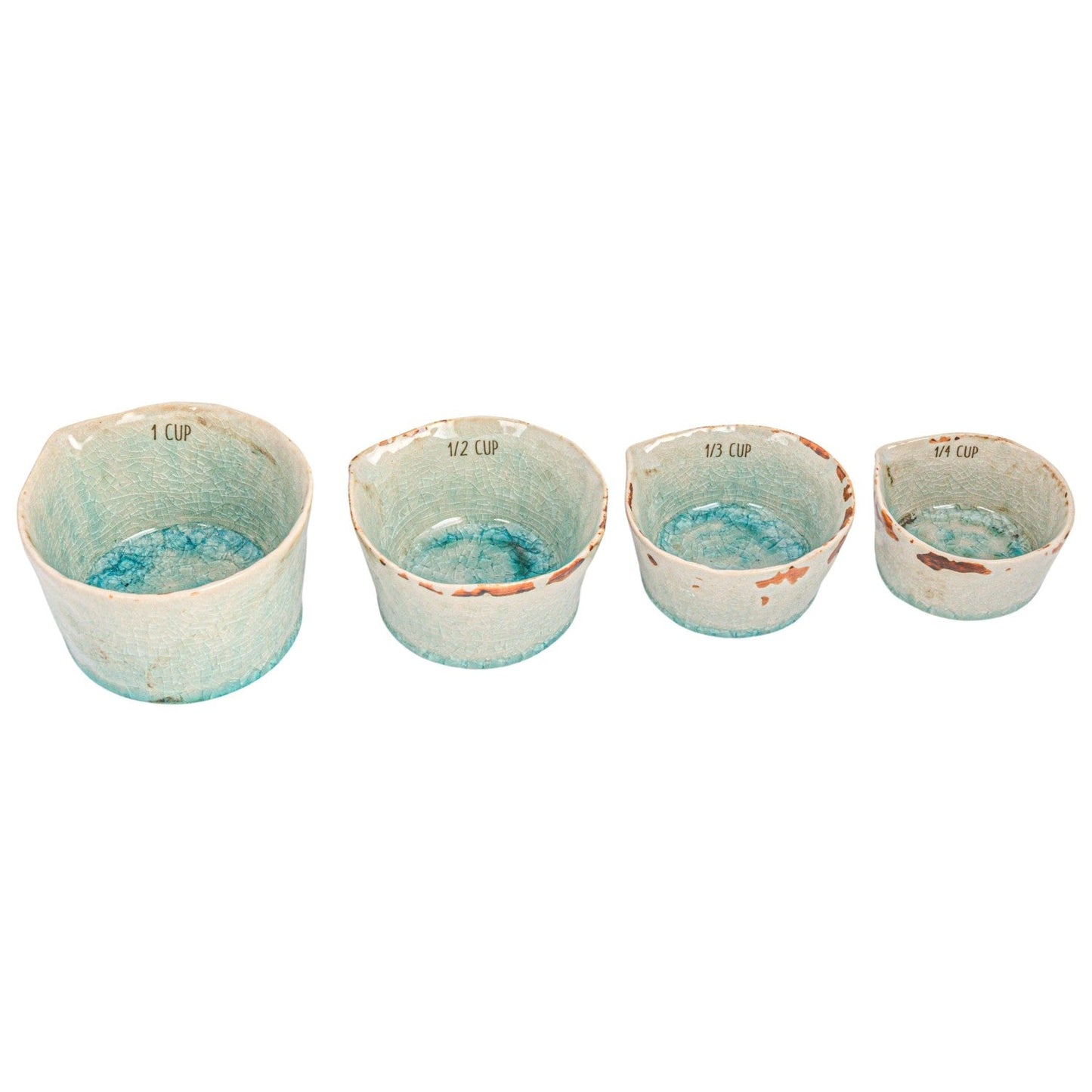Teal Crackle Glaze Ceramic Measuring Cups | Set of 4
