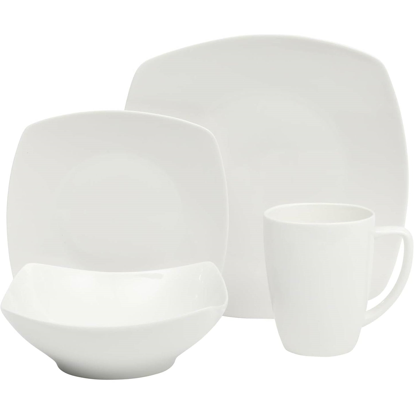 16 Pieces - White Square Porcelain Dinnerware Set - Service for 4-1